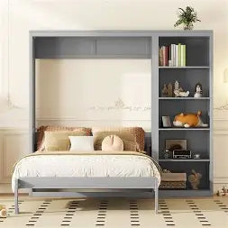 Full Murphy Bed with Sofa and Shelving Unit (90W) - Murphy Bed Market 