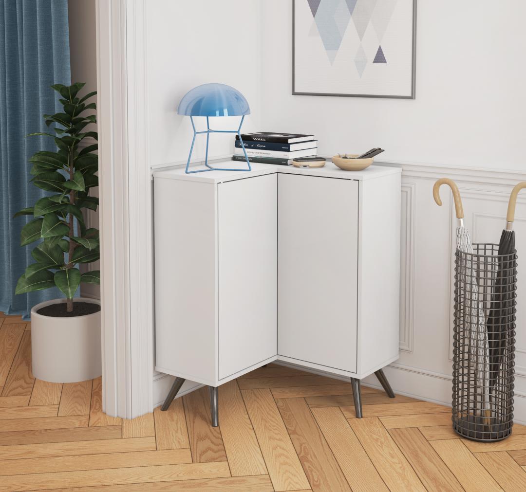 Corner Storage Cabinet with Metal Legs - Murphy Bed Market 