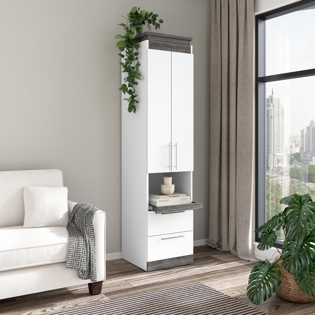 20W Narrow Storage Cabinet with Doors, Drawers and Pull-Out Shelf - Murphy Bed Market 