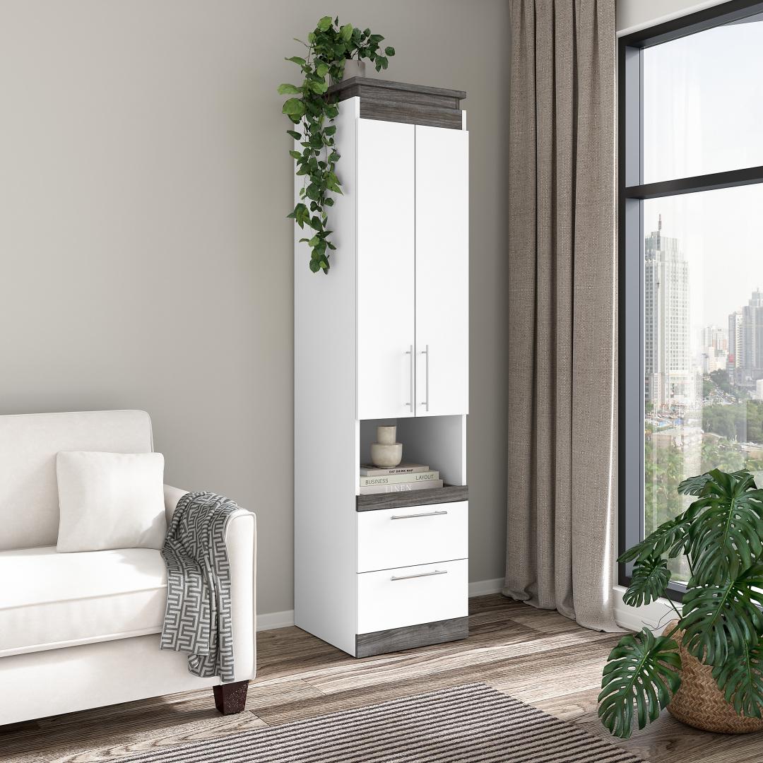 20W Narrow Storage Cabinet with Doors, Drawers and Pull-Out Shelf - Murphy Bed Market 