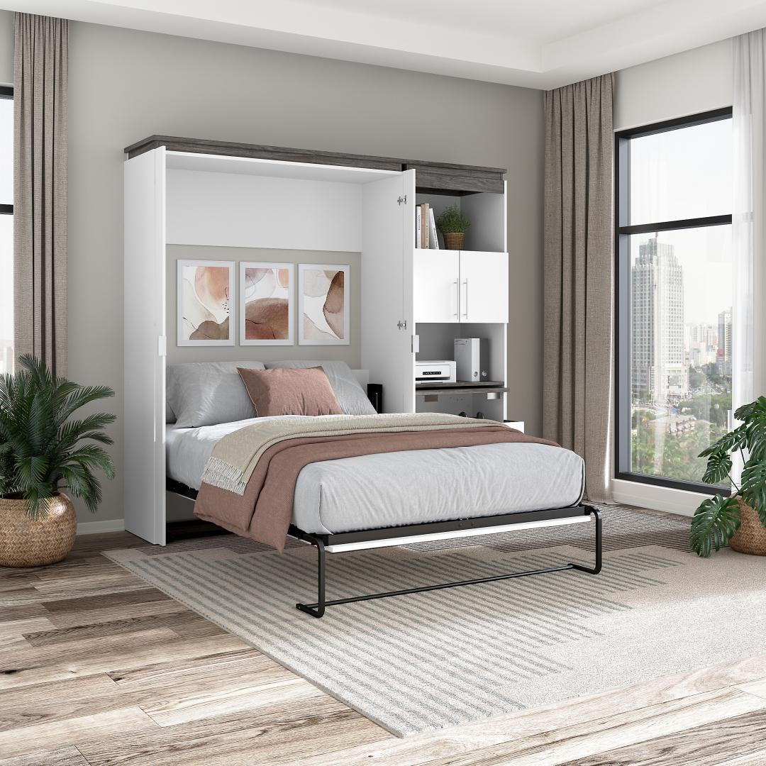 Full Murphy Bed with Storage Cabinet and Fold-Out Desk (91W) - Murphy Bed Market 