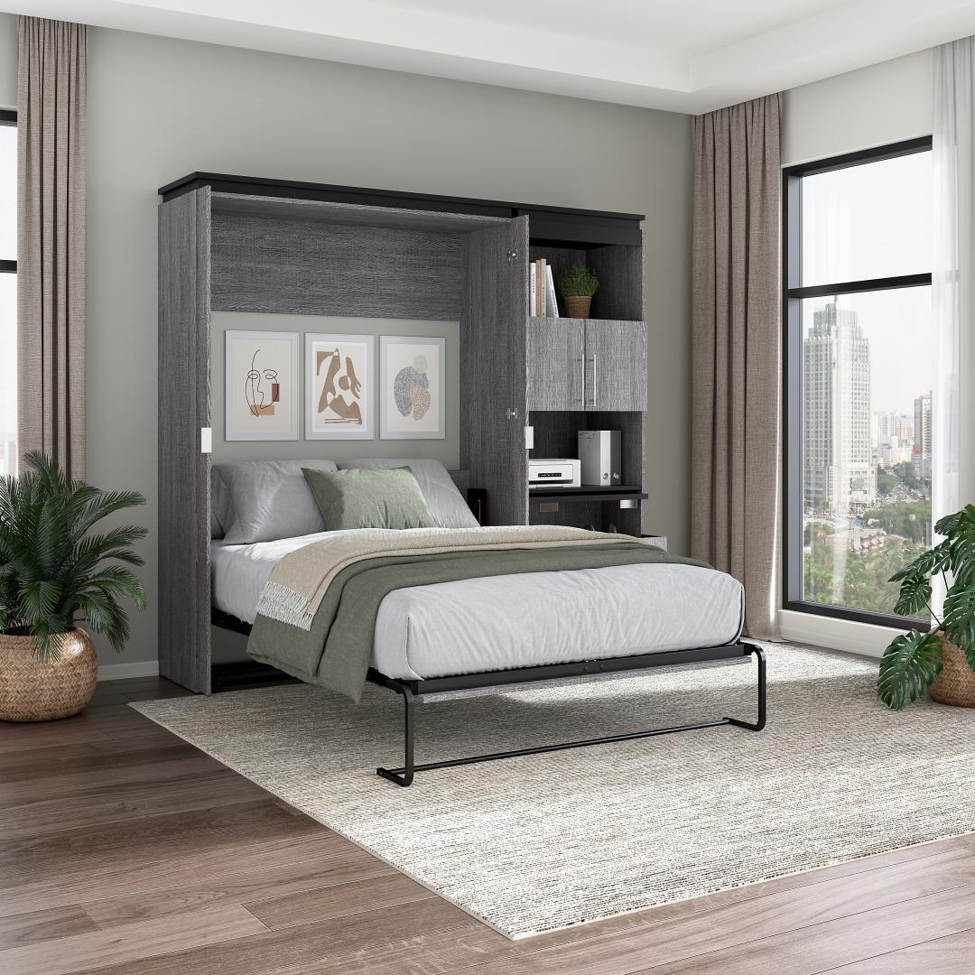 Full Murphy Bed with Storage Cabinet and Fold-Out Desk (91W) - Murphy Bed Market 