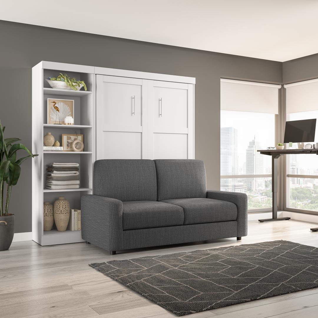Full Murphy Bed with Sofa and Shelving Unit (90W) - Murphy Bed Market 